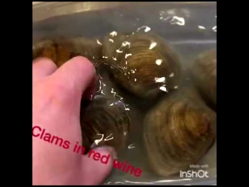 Huge clams in red wine souse. 