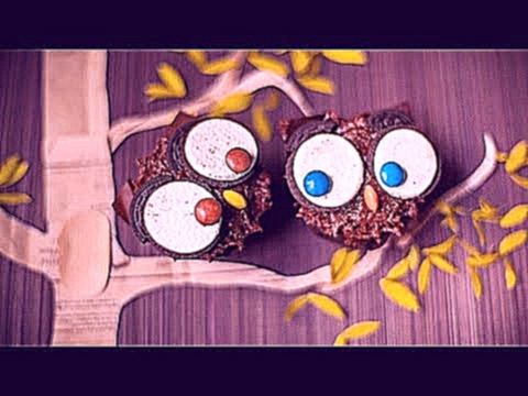 Видео-рецепт: Кексы капкейки Совята украшенные кремом 